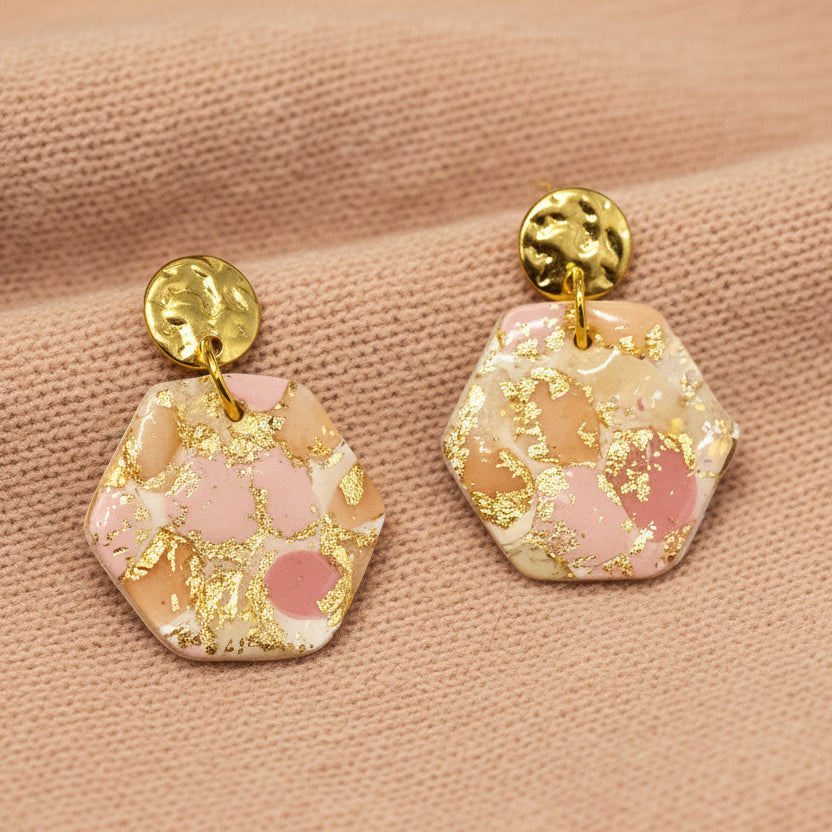 Pink Terrazzo Hexagon Dangle