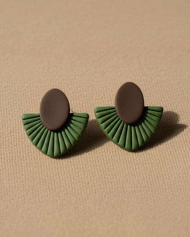 Olive Green Fan Earring