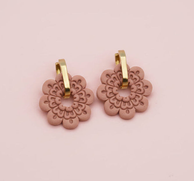 Flower Hoop Dangle (Pink)