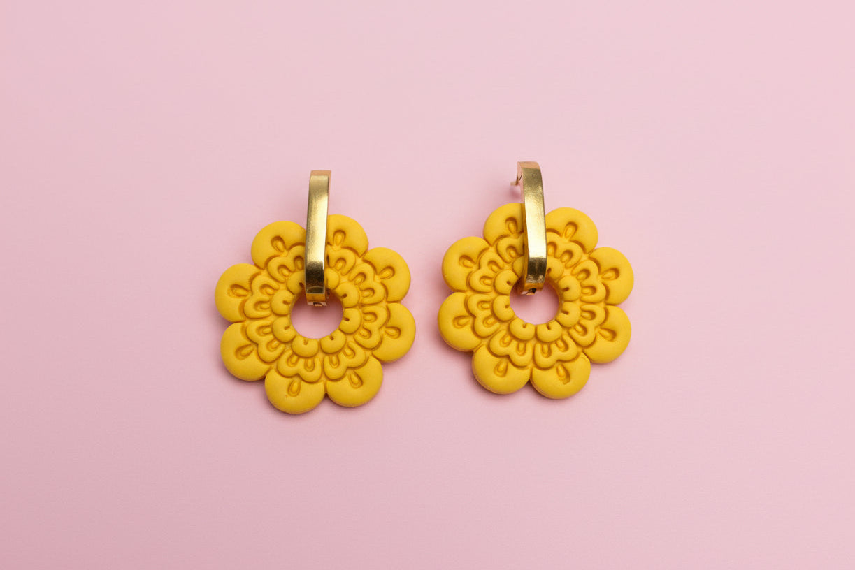 Flower Hoop Dangle (Yellow)