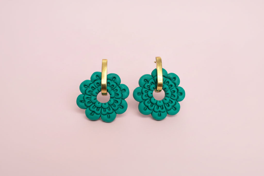 Flower Hoop Dangle (Green)