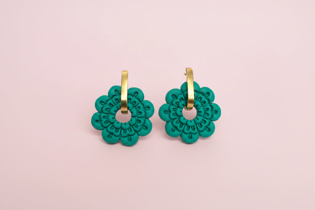 Flower Hoop Dangle (Green)