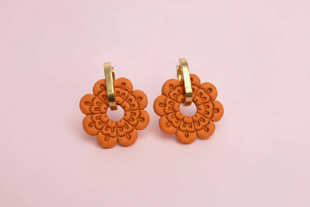 Flower Hoop Dangle (Orange)