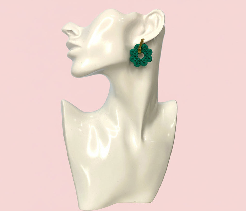 Flower Hoop Dangle (Green)