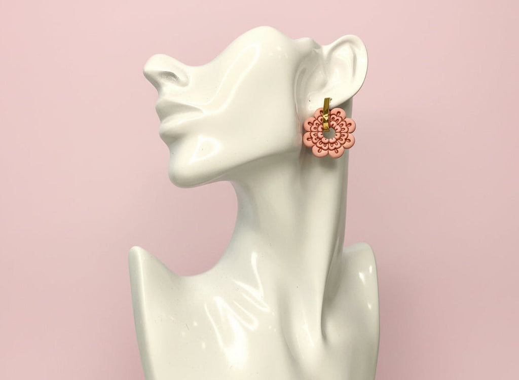 Flower Hoop Dangle (Pink)