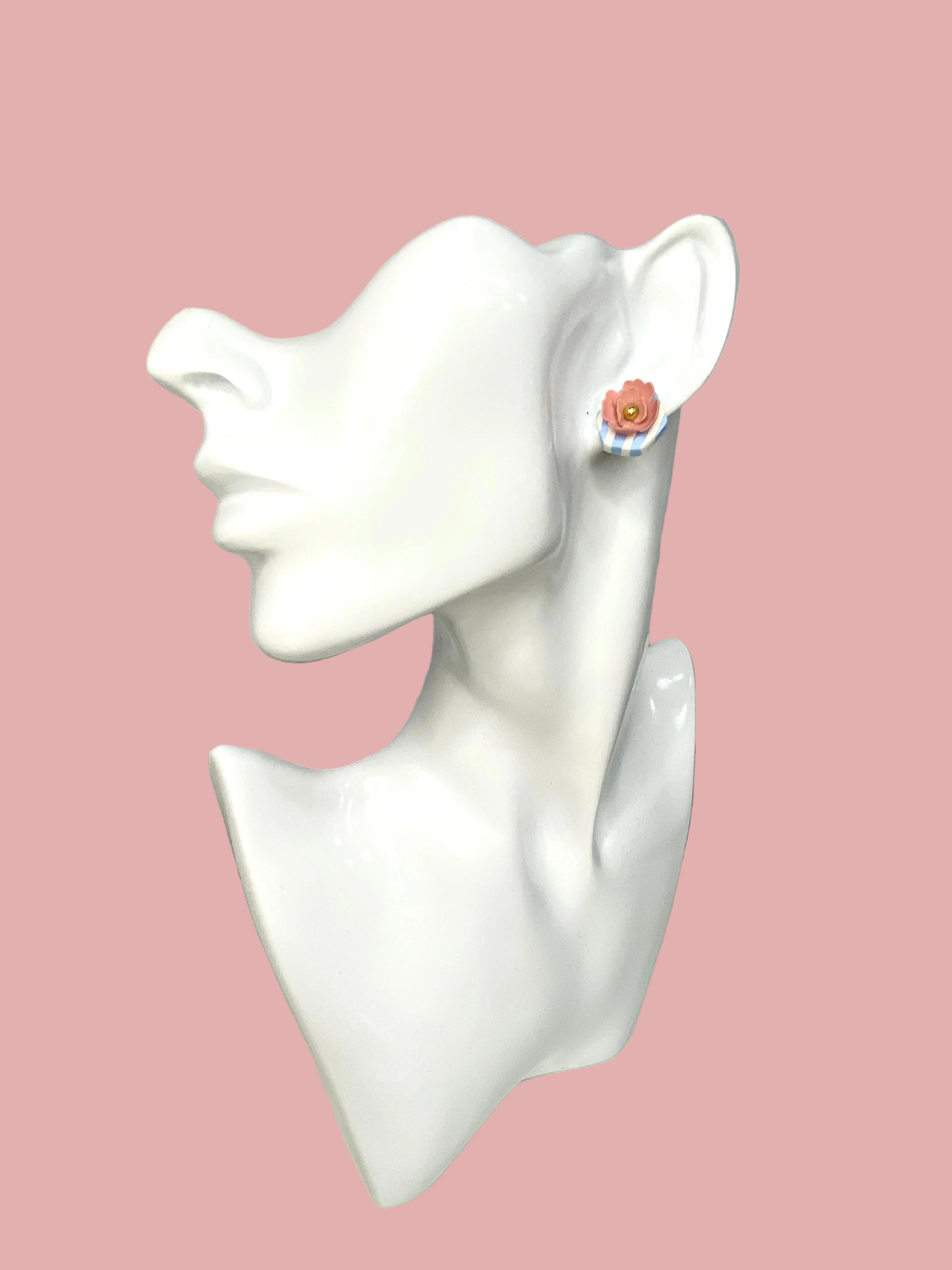 Pink Flower Striped Stud