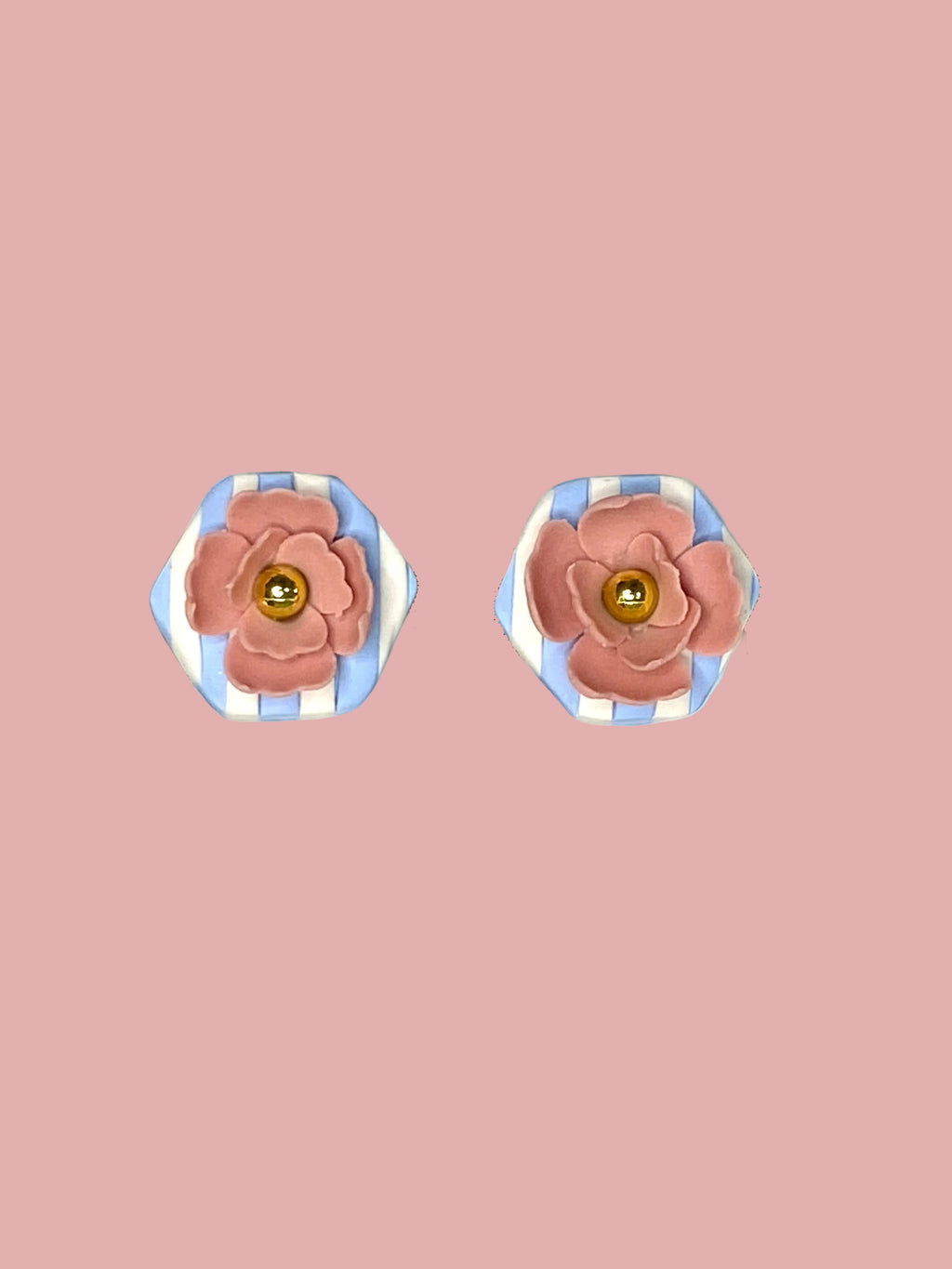 Pink Flower Striped Stud